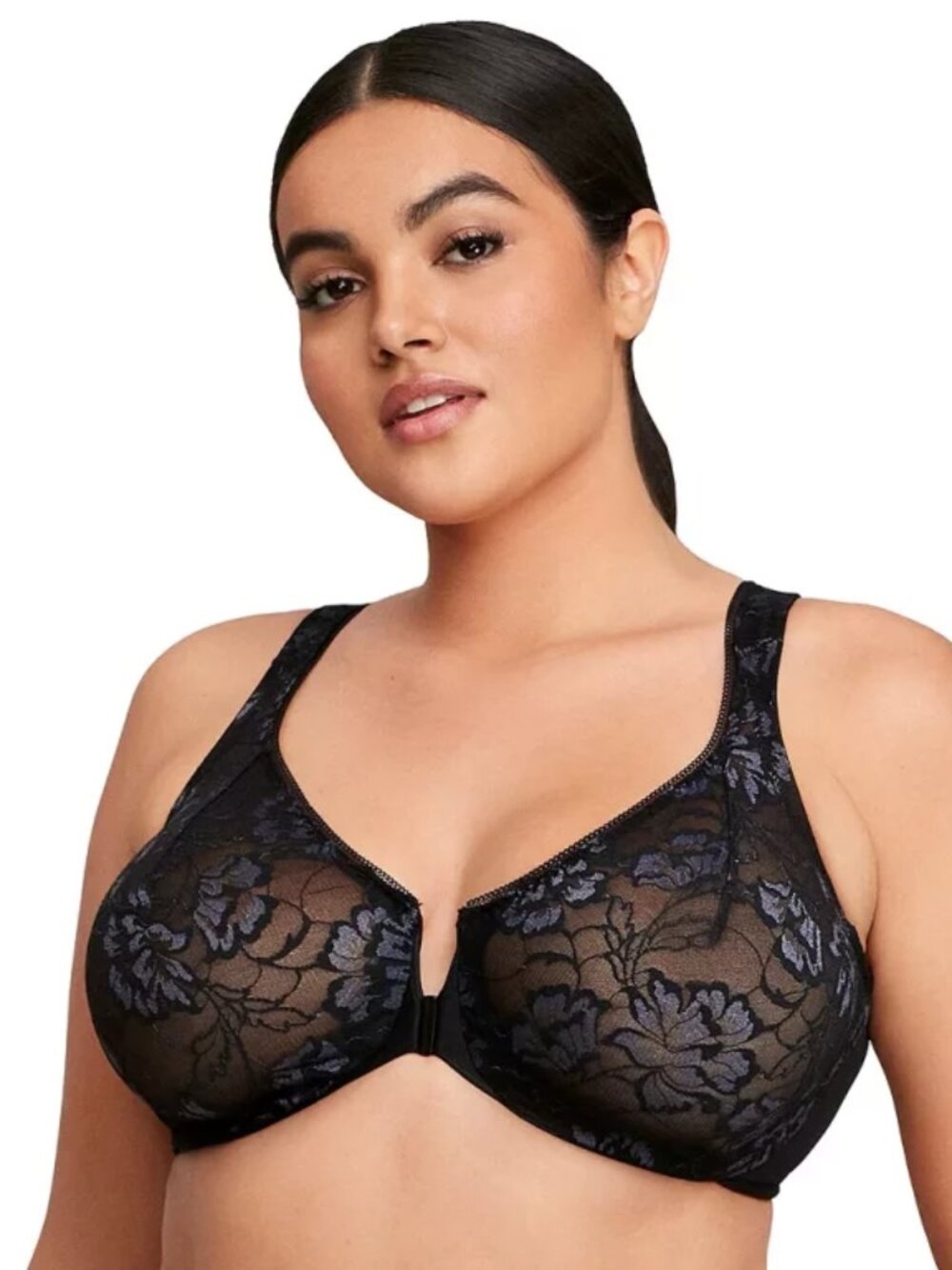 EUC Glamorise 44C Full Figure WonderWire T-Back Stretch Lace Bra 9246